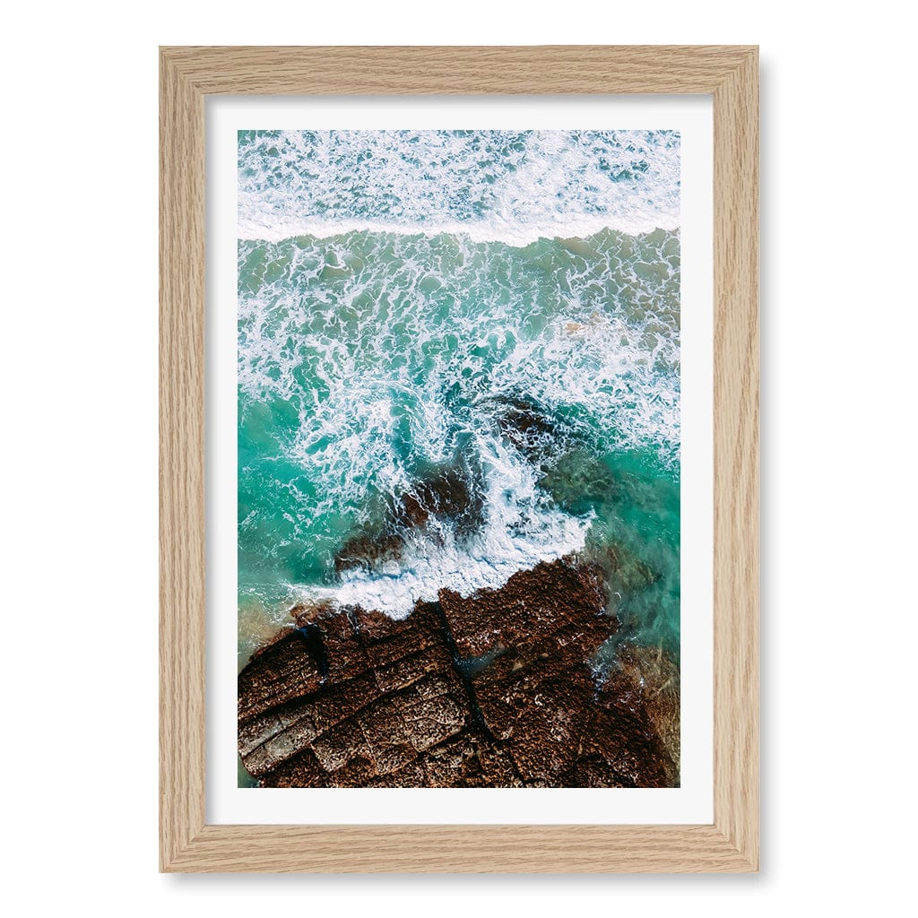 Aqua Rocks 3 Point Cartwright Wall Art Print A4 (21 x 29.7cm) / Natural Oak Frame / White Border from our Australian Made Framed Wall Art, Prints & Posters collection by Profile Products (Australia) Pty Ltd