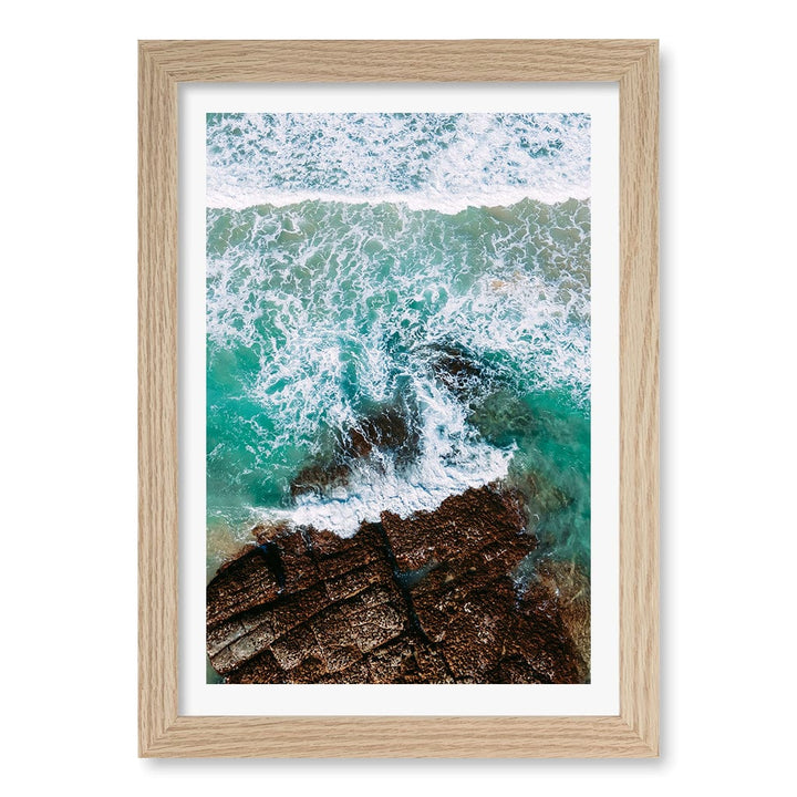 Aqua Rocks 3 Point Cartwright Wall Art Print A4 (21 x 29.7cm) / Natural Oak Frame / White Border from our Australian Made Framed Wall Art, Prints & Posters collection by Profile Products (Australia) Pty Ltd