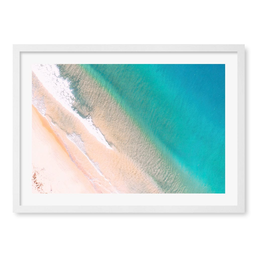 Aqua Sands 1 Putty Beach Wall Art Print A2 (42 x 59.4cm) / Matte White Frame / White Border from our Australian Made Framed Wall Art, Prints & Posters collection by Profile Products (Australia) Pty Ltd