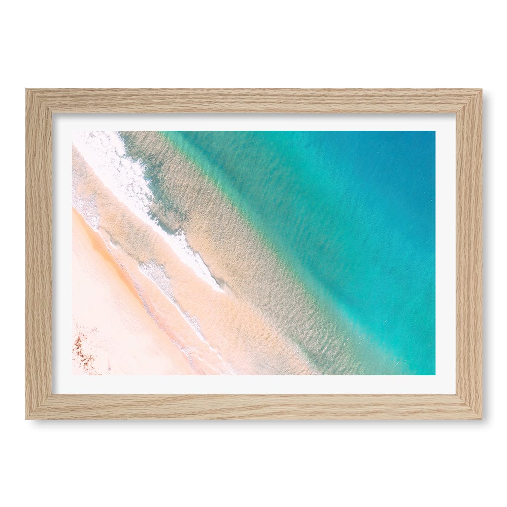 Aqua Sands 1 Putty Beach Wall Art Print A4 (21 x 29.7cm) / Natural Oak Frame / White Border from our Australian Made Framed Wall Art, Prints & Posters collection by Profile Products (Australia) Pty Ltd