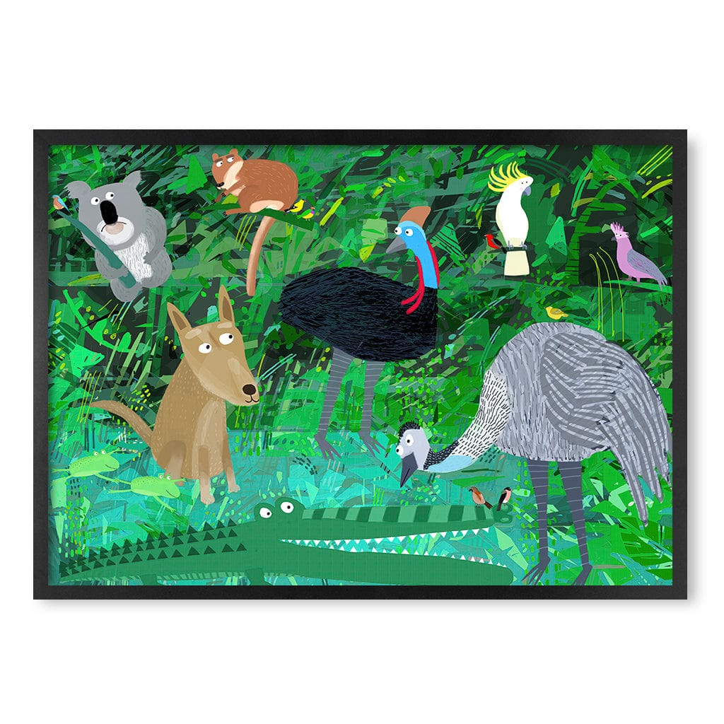Australian Animals in the Jungle Wall Art Print A1 (59.4 x 84.1cm) / Matte Black Frame / No Border from our Australian Made Framed Wall Art, Prints & Posters collection by Profile Products (Australia) Pty Ltd