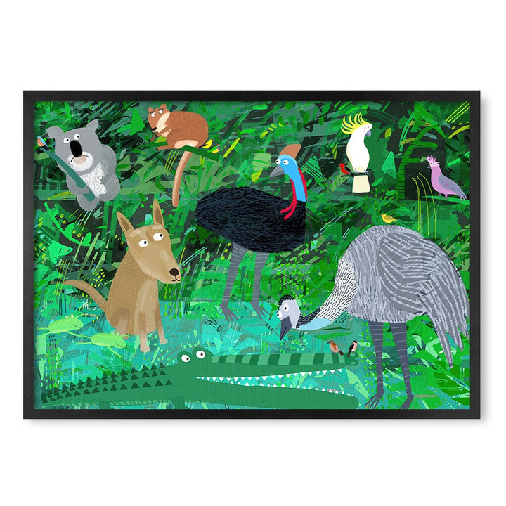Australian Animals in the Jungle Wall Art Print A1 (59.4 x 84.1cm) / Matte Black Frame / No Border from our Australian Made Framed Wall Art, Prints & Posters collection by Profile Products (Australia) Pty Ltd
