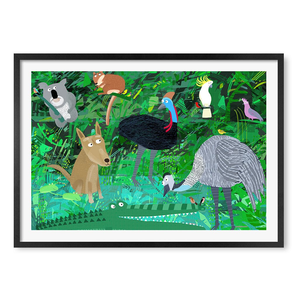 Australian Animals in the Jungle Wall Art Print A1 (59.4 x 84.1cm) / Matte Black Frame / White Border from our Australian Made Framed Wall Art, Prints & Posters collection by Profile Products (Australia) Pty Ltd