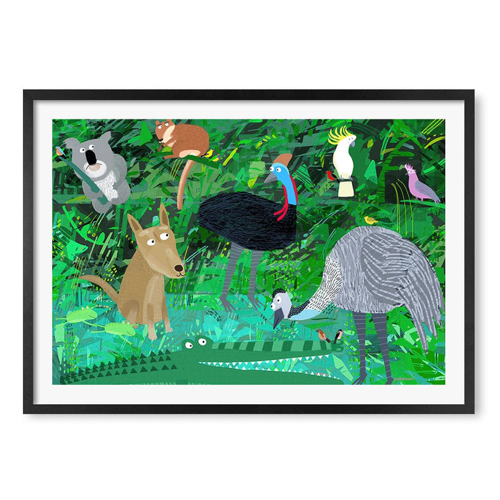 Australian Animals in the Jungle Wall Art Print A1 (59.4 x 84.1cm) / Matte Black Frame / White Border from our Australian Made Framed Wall Art, Prints & Posters collection by Profile Products (Australia) Pty Ltd