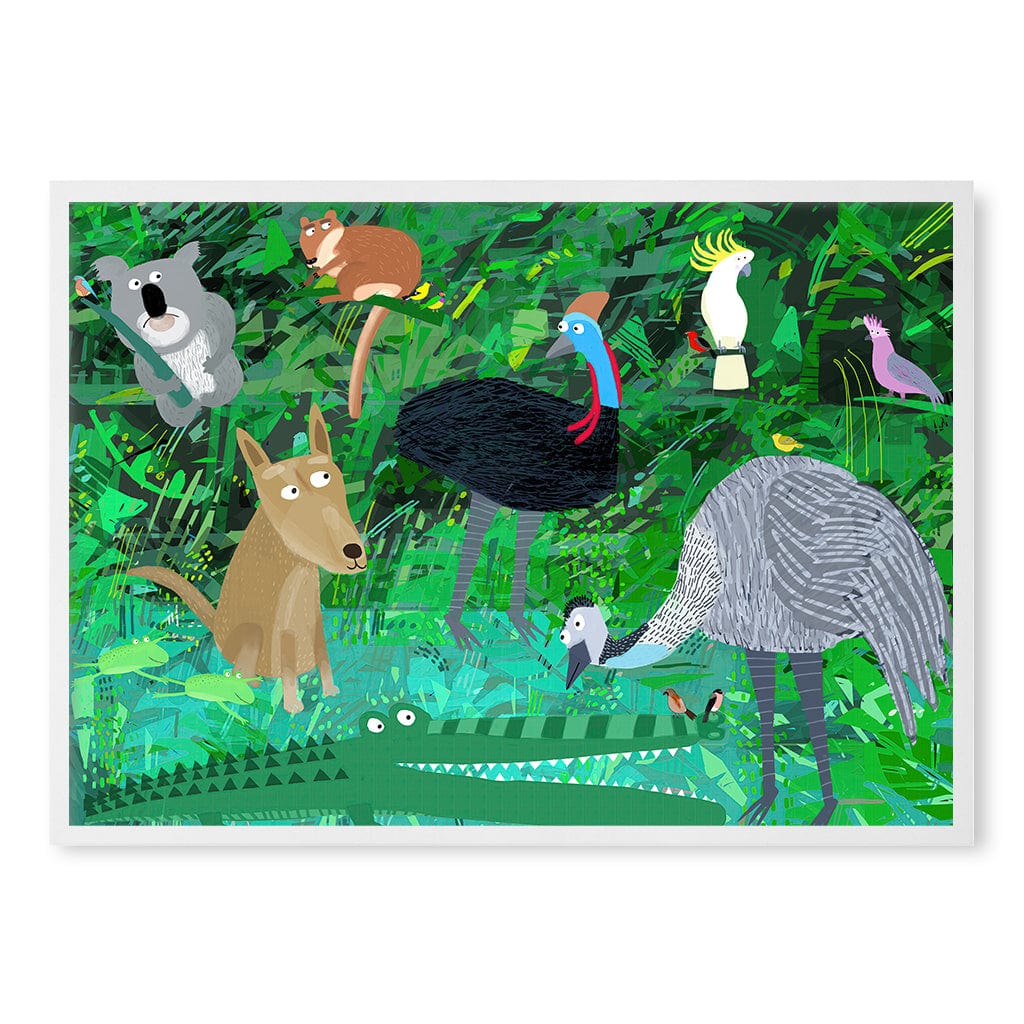 Australian Animals in the Jungle Wall Art Print A1 (59.4 x 84.1cm) / Matte White Frame / No Border from our Australian Made Framed Wall Art, Prints & Posters collection by Profile Products (Australia) Pty Ltd