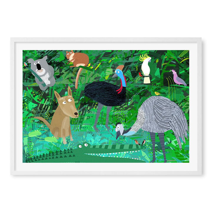 Australian Animals in the Jungle Wall Art Print A1 (59.4 x 84.1cm) / Matte White Frame / White Border from our Australian Made Framed Wall Art, Prints & Posters collection by Profile Products (Australia) Pty Ltd