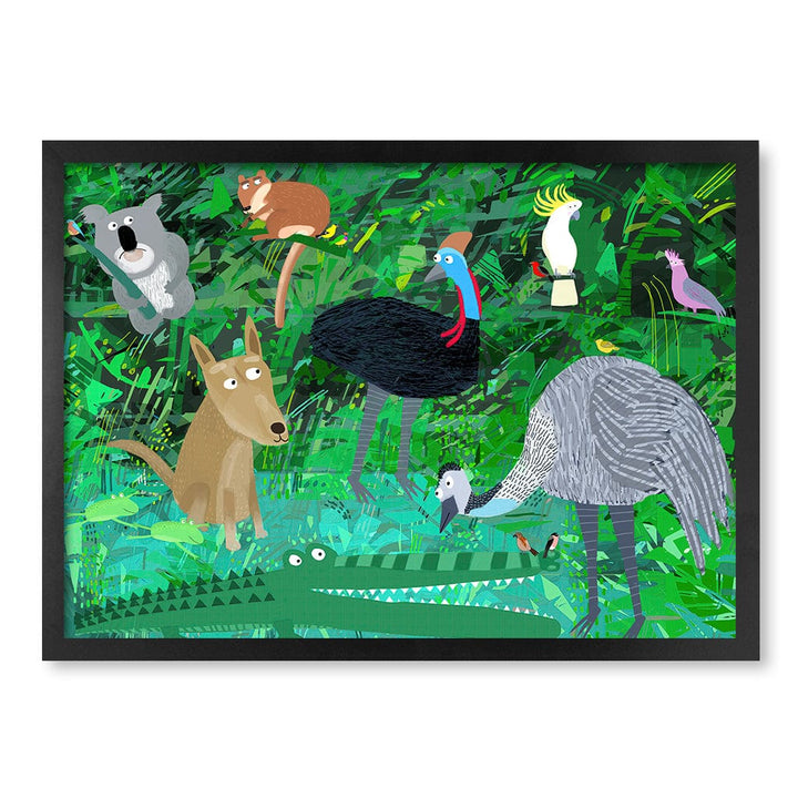 Australian Animals in the Jungle Wall Art Print A2 (42 x 59.4cm) / Matte Black Frame / No Border from our Australian Made Framed Wall Art, Prints & Posters collection by Profile Products (Australia) Pty Ltd
