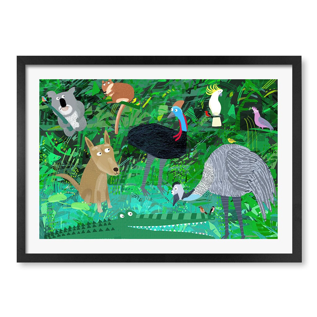 Australian Animals in the Jungle Wall Art Print A2 (42 x 59.4cm) / Matte Black Frame / White Border from our Australian Made Framed Wall Art, Prints & Posters collection by Profile Products (Australia) Pty Ltd