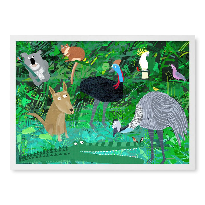 Australian Animals in the Jungle Wall Art Print A2 (42 x 59.4cm) / Matte White Frame / No Border from our Australian Made Framed Wall Art, Prints & Posters collection by Profile Products (Australia) Pty Ltd