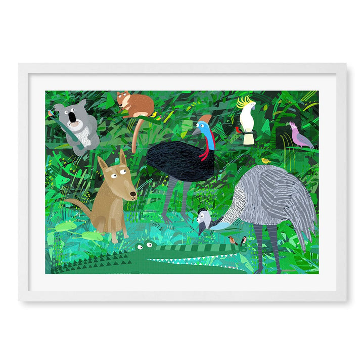 Australian Animals in the Jungle Wall Art Print A2 (42 x 59.4cm) / Matte White Frame / White Border from our Australian Made Framed Wall Art, Prints & Posters collection by Profile Products (Australia) Pty Ltd