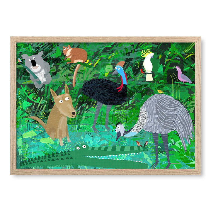 Australian Animals in the Jungle Wall Art Print A2 (42 x 59.4cm) / Natural Oak Frame / No Border from our Australian Made Framed Wall Art, Prints & Posters collection by Profile Products (Australia) Pty Ltd