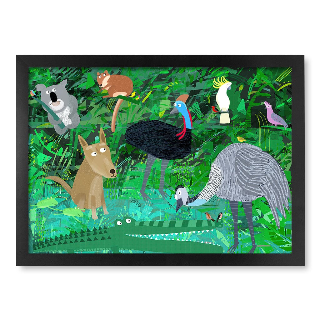 Australian Animals in the Jungle Wall Art Print A3 (29.7 x 42cm) / Matte Black Frame / No Border from our Australian Made Framed Wall Art, Prints & Posters collection by Profile Products (Australia) Pty Ltd