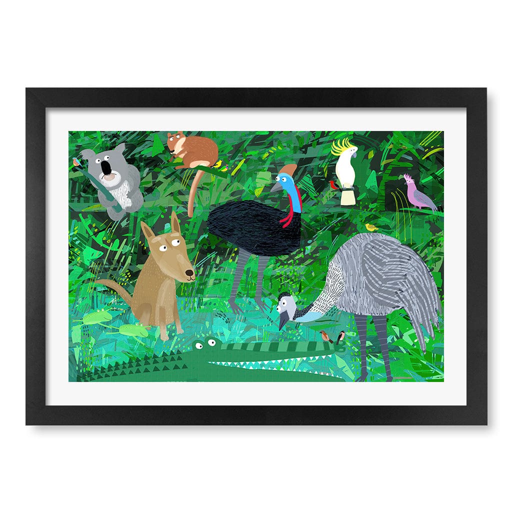 Australian Animals in the Jungle Wall Art Print A3 (29.7 x 42cm) / Matte Black Frame / White Border from our Australian Made Framed Wall Art, Prints & Posters collection by Profile Products (Australia) Pty Ltd