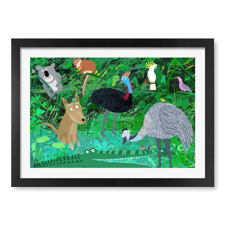 Australian Animals in the Jungle Wall Art Print A3 (29.7 x 42cm) / Matte Black Frame / White Border from our Australian Made Framed Wall Art, Prints & Posters collection by Profile Products (Australia) Pty Ltd