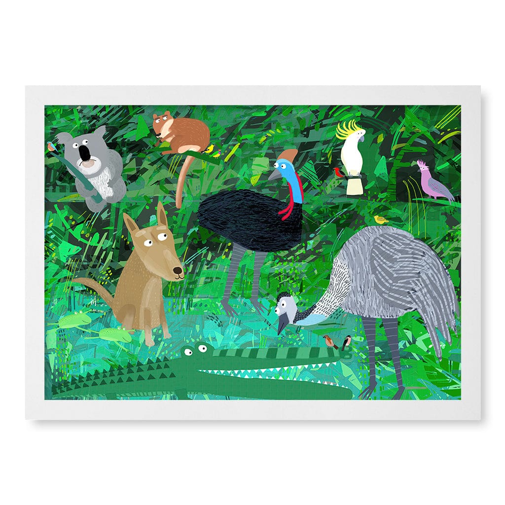 Australian Animals in the Jungle Wall Art Print A3 (29.7 x 42cm) / Matte White Frame / No Border from our Australian Made Framed Wall Art, Prints & Posters collection by Profile Products (Australia) Pty Ltd