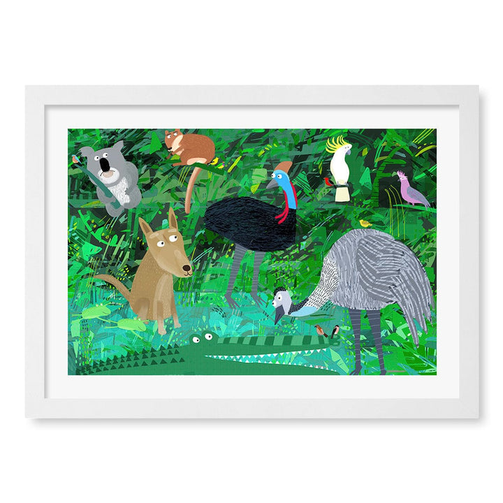 Australian Animals in the Jungle Wall Art Print A3 (29.7 x 42cm) / Matte White Frame / White Border from our Australian Made Framed Wall Art, Prints & Posters collection by Profile Products (Australia) Pty Ltd