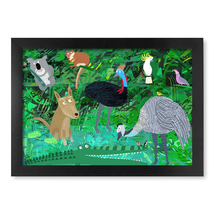 Australian Animals in the Jungle Wall Art Print A4 (21 x 29.7cm) / Matte Black Frame / No Border from our Australian Made Framed Wall Art, Prints & Posters collection by Profile Products (Australia) Pty Ltd