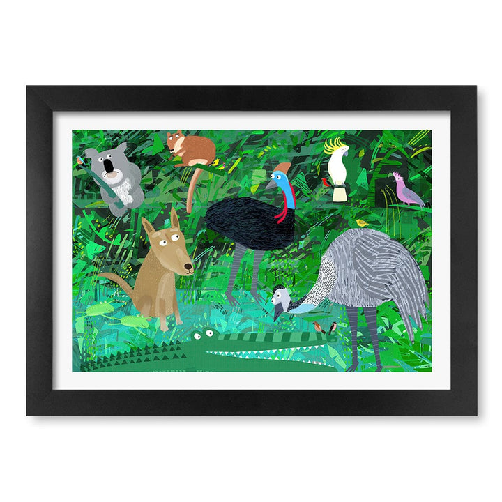 Australian Animals in the Jungle Wall Art Print A4 (21 x 29.7cm) / Matte Black Frame / White Border from our Australian Made Framed Wall Art, Prints & Posters collection by Profile Products (Australia) Pty Ltd