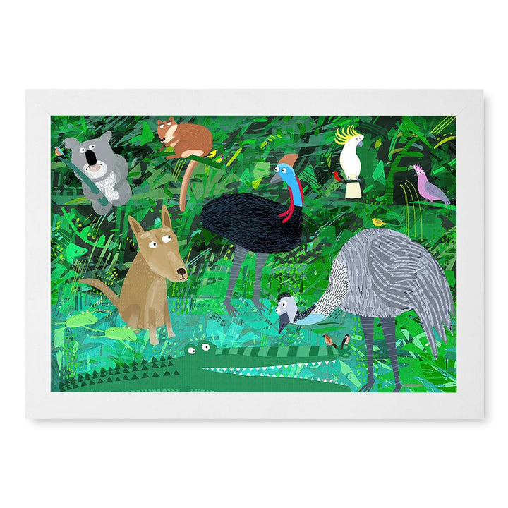 Australian Animals in the Jungle Wall Art Print A4 (21 x 29.7cm) / Matte White Frame / No Border from our Australian Made Framed Wall Art, Prints & Posters collection by Profile Products (Australia) Pty Ltd