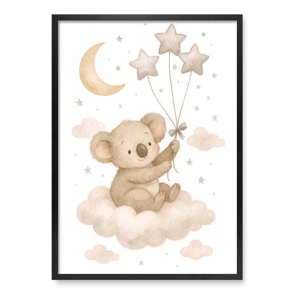 Baby Koala Floating Balloons Nursery Wall Art Print A1 (59.4 x 84.1cm) / Matte Black Frame / No Border from our Australian Made Framed Wall Art, Prints & Posters collection by Profile Products (Australia) Pty Ltd