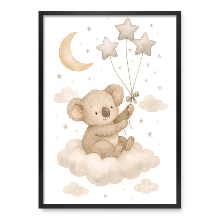 Baby Koala Floating Balloons Nursery Wall Art Print A1 (59.4 x 84.1cm) / Matte Black Frame / No Border from our Australian Made Framed Wall Art, Prints & Posters collection by Profile Products (Australia) Pty Ltd