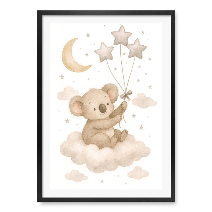 Baby Koala Floating Balloons Nursery Wall Art Print A1 (59.4 x 84.1cm) / Matte Black Frame / White Border from our Australian Made Framed Wall Art, Prints & Posters collection by Profile Products (Australia) Pty Ltd