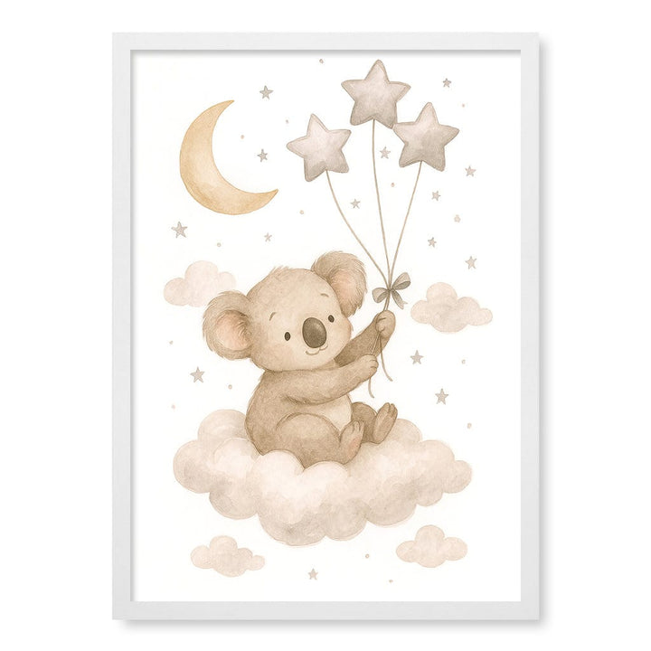 Baby Koala Floating Balloons Nursery Wall Art Print A2 (42 x 59.4cm) / Matte White Frame / No Border from our Australian Made Framed Wall Art, Prints & Posters collection by Profile Products (Australia) Pty Ltd
