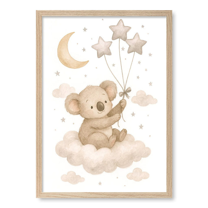 Baby Koala Floating Balloons Nursery Wall Art Print A2 (42 x 59.4cm) / Natural Oak Frame / No Border from our Australian Made Framed Wall Art, Prints & Posters collection by Profile Products (Australia) Pty Ltd