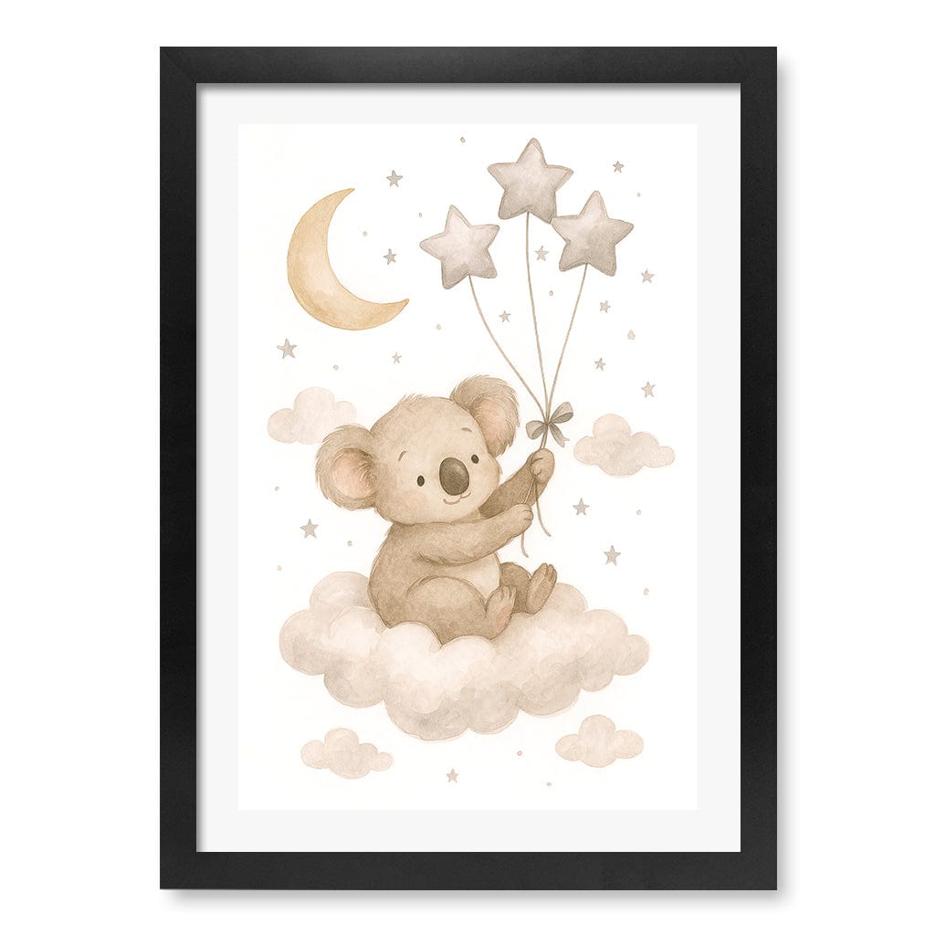 Baby Koala Floating Balloons Nursery Wall Art Print A3 (29.7 x 42cm) / Matte Black Frame / White Border from our Australian Made Framed Wall Art, Prints & Posters collection by Profile Products (Australia) Pty Ltd