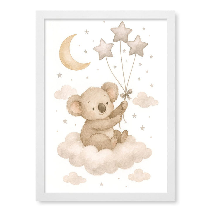 Baby Koala Floating Balloons Nursery Wall Art Print A3 (29.7 x 42cm) / Matte White Frame / No Border from our Australian Made Framed Wall Art, Prints & Posters collection by Profile Products (Australia) Pty Ltd