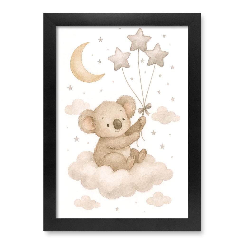 Baby Koala Floating Balloons Nursery Wall Art Print A4 (21 x 29.7cm) / Matte Black Frame / No Border from our Australian Made Framed Wall Art, Prints & Posters collection by Profile Products (Australia) Pty Ltd