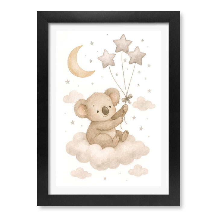Baby Koala Floating Balloons Nursery Wall Art Print A4 (21 x 29.7cm) / Matte Black Frame / White Border from our Australian Made Framed Wall Art, Prints & Posters collection by Profile Products (Australia) Pty Ltd