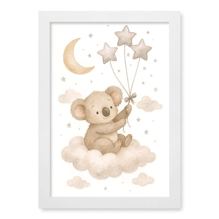 Baby Koala Floating Balloons Nursery Wall Art Print A4 (21 x 29.7cm) / Matte White Frame / No Border from our Australian Made Framed Wall Art, Prints & Posters collection by Profile Products (Australia) Pty Ltd