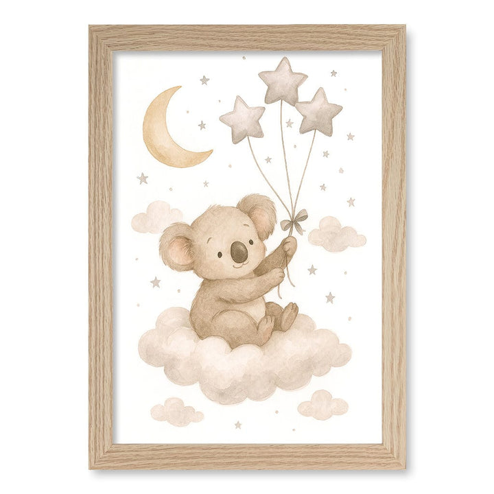 Baby Koala Floating Balloons Nursery Wall Art Print A4 (21 x 29.7cm) / Natural Oak Frame / No Border from our Australian Made Framed Wall Art, Prints & Posters collection by Profile Products (Australia) Pty Ltd