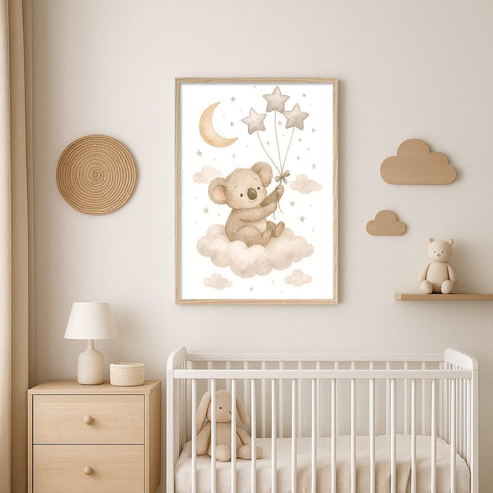 Baby Koala Floating Balloons Nursery Wall Art Print from our Australian Made Framed Wall Art, Prints & Posters collection by Profile Products (Australia) Pty Ltd