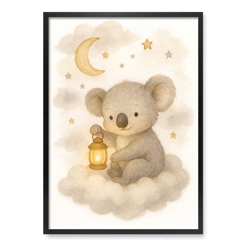 Baby Koala Hanging Lantern Nursery Wall Art Print A1 (59.4 x 84.1cm) / Matte Black Frame / No Border from our Australian Made Framed Wall Art, Prints & Posters collection by Profile Products (Australia) Pty Ltd