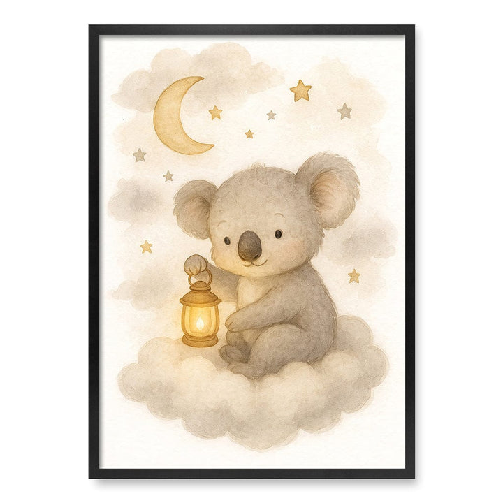 Baby Koala Hanging Lantern Nursery Wall Art Print A1 (59.4 x 84.1cm) / Matte Black Frame / No Border from our Australian Made Framed Wall Art, Prints & Posters collection by Profile Products (Australia) Pty Ltd