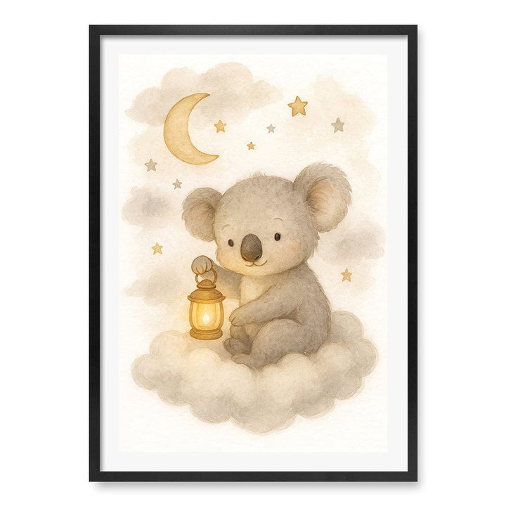 Baby Koala Hanging Lantern Nursery Wall Art Print A1 (59.4 x 84.1cm) / Matte Black Frame / White Border from our Australian Made Framed Wall Art, Prints & Posters collection by Profile Products (Australia) Pty Ltd