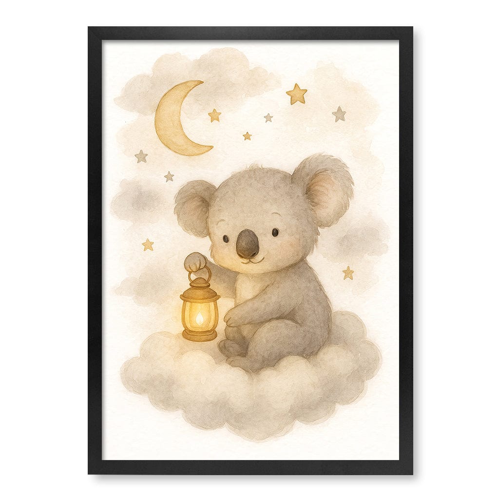 Baby Koala Hanging Lantern Nursery Wall Art Print A2 (42 x 59.4cm) / Matte Black Frame / No Border from our Australian Made Framed Wall Art, Prints & Posters collection by Profile Products (Australia) Pty Ltd