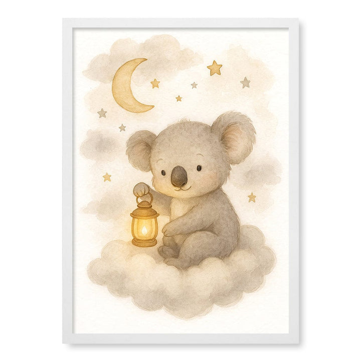 Baby Koala Hanging Lantern Nursery Wall Art Print A2 (42 x 59.4cm) / Matte White Frame / No Border from our Australian Made Framed Wall Art, Prints & Posters collection by Profile Products (Australia) Pty Ltd