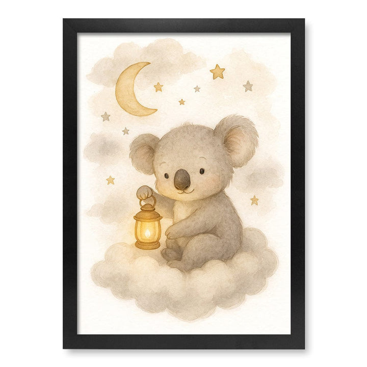 Baby Koala Hanging Lantern Nursery Wall Art Print A3 (29.7 x 42cm) / Matte Black Frame / No Border from our Australian Made Framed Wall Art, Prints & Posters collection by Profile Products (Australia) Pty Ltd