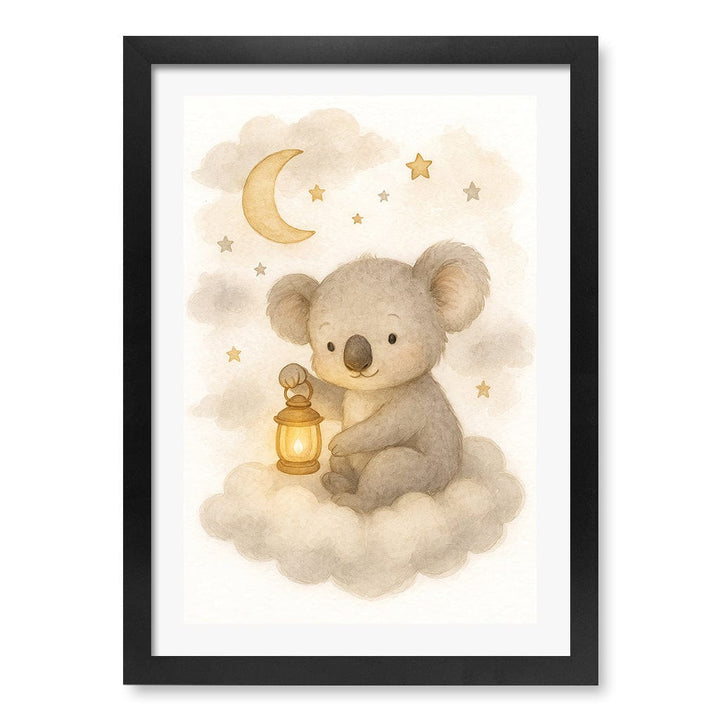Baby Koala Hanging Lantern Nursery Wall Art Print A3 (29.7 x 42cm) / Matte Black Frame / White Border from our Australian Made Framed Wall Art, Prints & Posters collection by Profile Products (Australia) Pty Ltd