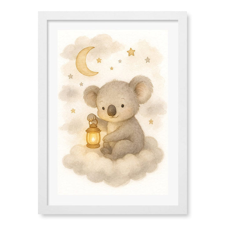 Baby Koala Hanging Lantern Nursery Wall Art Print A3 (29.7 x 42cm) / Matte White Frame / White Border from our Australian Made Framed Wall Art, Prints & Posters collection by Profile Products (Australia) Pty Ltd