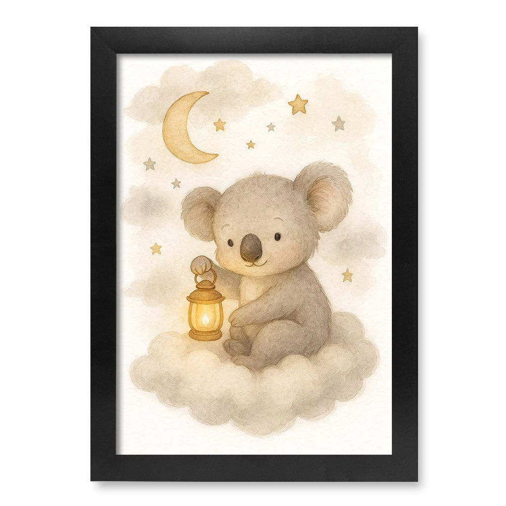 Baby Koala Hanging Lantern Nursery Wall Art Print A4 (21 x 29.7cm) / Matte Black Frame / No Border from our Australian Made Framed Wall Art, Prints & Posters collection by Profile Products (Australia) Pty Ltd