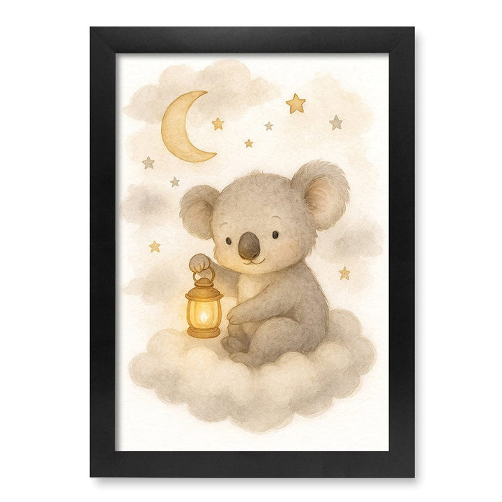 Baby Koala Hanging Lantern Nursery Wall Art Print A4 (21 x 29.7cm) / Matte Black Frame / No Border from our Australian Made Framed Wall Art, Prints & Posters collection by Profile Products (Australia) Pty Ltd