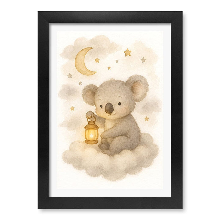 Baby Koala Hanging Lantern Nursery Wall Art Print A4 (21 x 29.7cm) / Matte Black Frame / White Border from our Australian Made Framed Wall Art, Prints & Posters collection by Profile Products (Australia) Pty Ltd