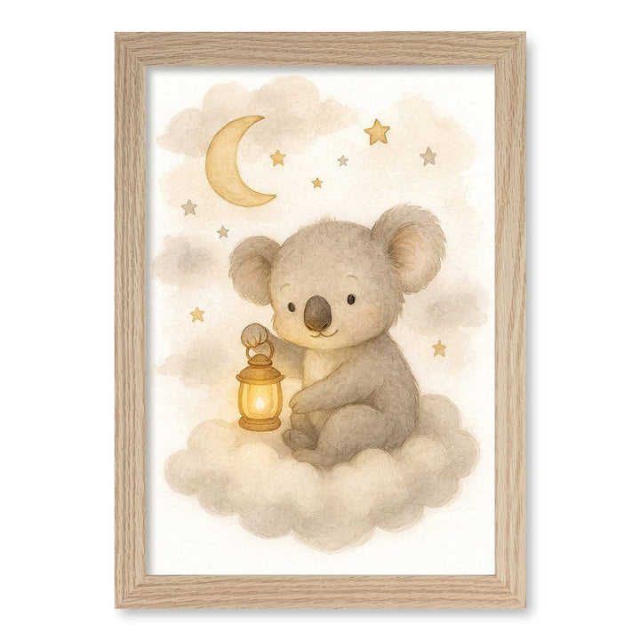 Baby Koala Hanging Lantern Nursery Wall Art Print A4 (21 x 29.7cm) / Natural Oak Frame / No Border from our Australian Made Framed Wall Art, Prints & Posters collection by Profile Products (Australia) Pty Ltd