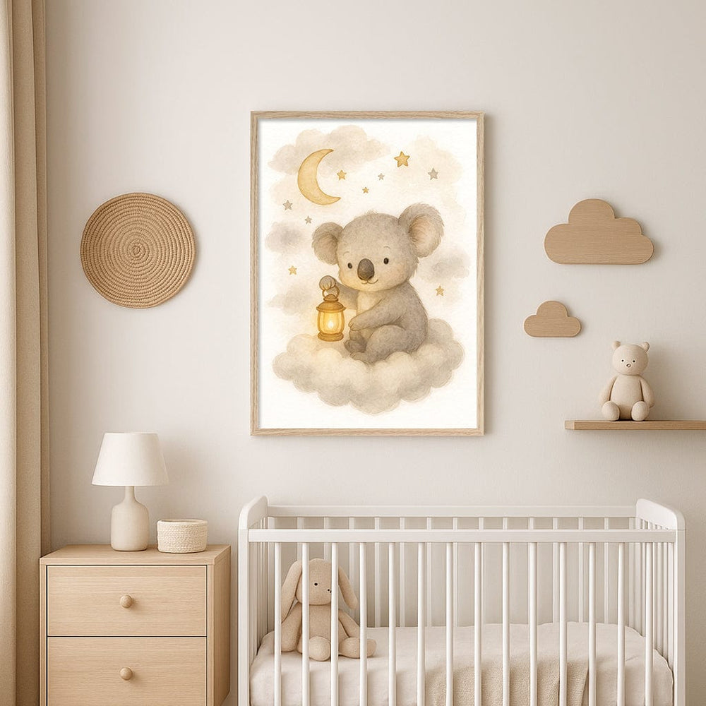Baby Koala Hanging Lantern Nursery Wall Art Print from our Australian Made Framed Wall Art, Prints & Posters collection by Profile Products (Australia) Pty Ltd