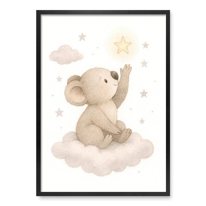 Baby Koala Reaching for Stars Nursery Wall Art Print A1 (59.4 x 84.1cm) / Matte Black Frame / No Border from our Australian Made Framed Wall Art, Prints & Posters collection by Profile Products (Australia) Pty Ltd