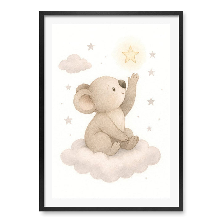 Baby Koala Reaching for Stars Nursery Wall Art Print A1 (59.4 x 84.1cm) / Matte Black Frame / White Border from our Australian Made Framed Wall Art, Prints & Posters collection by Profile Products (Australia) Pty Ltd